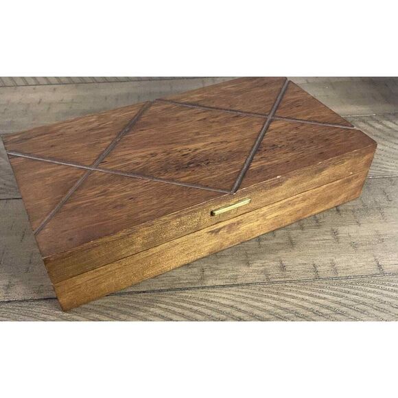 Vintage Royal London Mens Dresser Box Valet  Modern Style Wood Brown Red - Picture 1 of 9